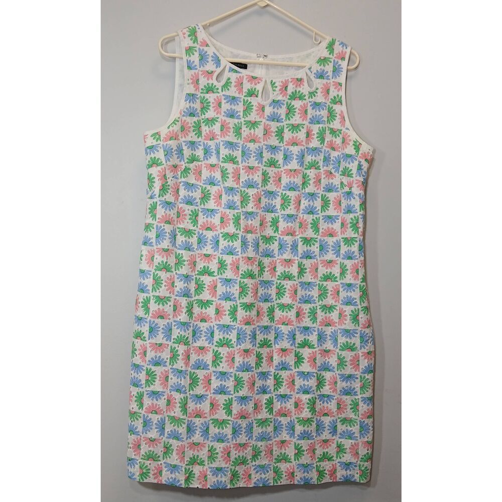 Talbots womens size 14 eyelet sundress green pink cotton casual excellent euc - Picture 2 of 9